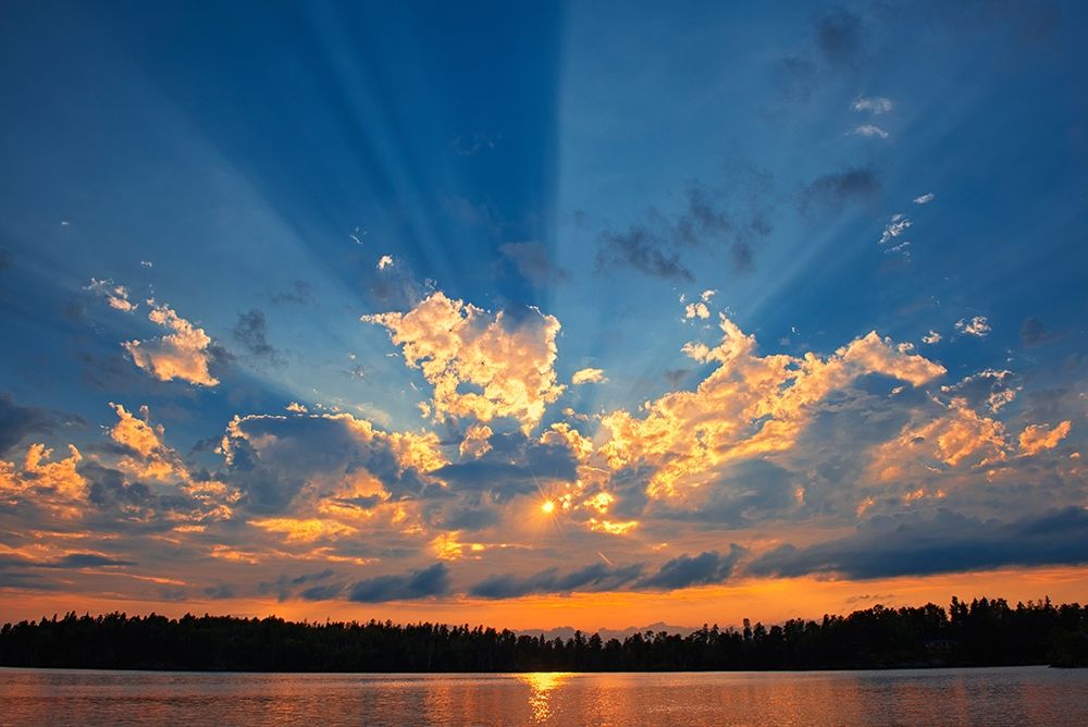 Canada-Manitoba-Whiteshell Provincial Park-Crepuscular rays over Star Lake art print by Jaynes Gallery for $57.95 CAD